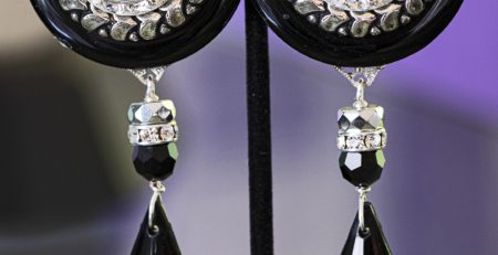 Black silver clip earrings