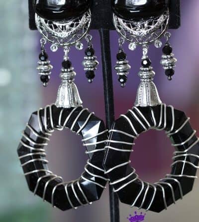 Black silver clip on earrings