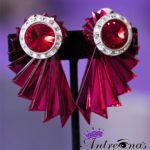Ruby Red Fan Shape Clip on Earrings