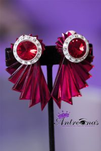 Ruby Red Fan Shape Clip on Earrings