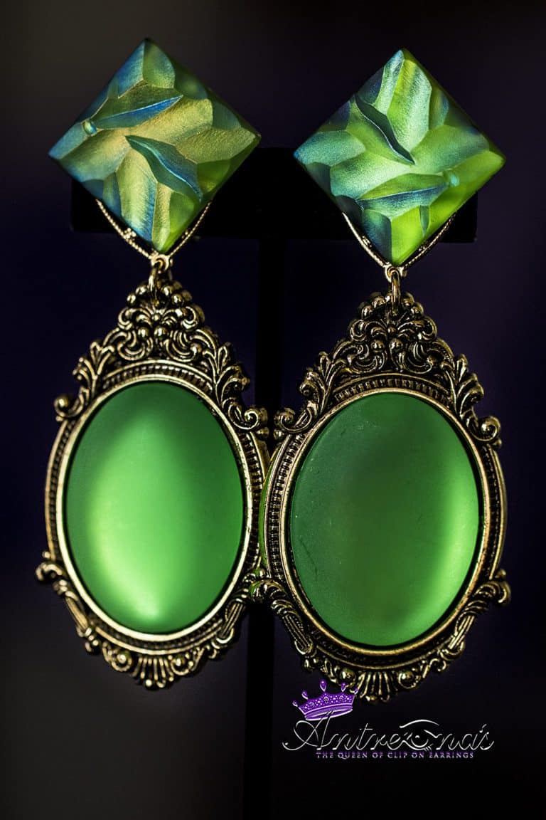 Green clip on earrings