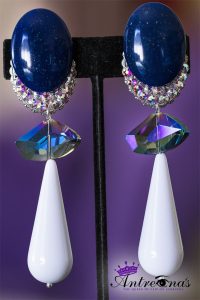 Blue clip on dangle earring