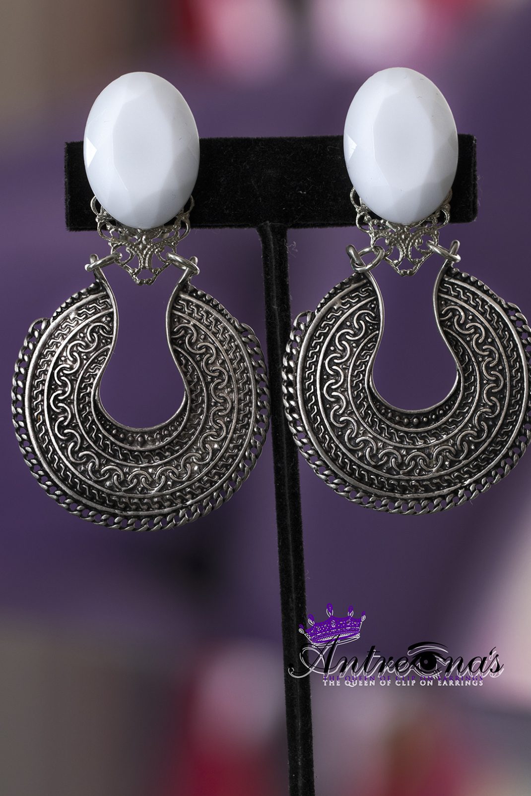 White silver clip on earring