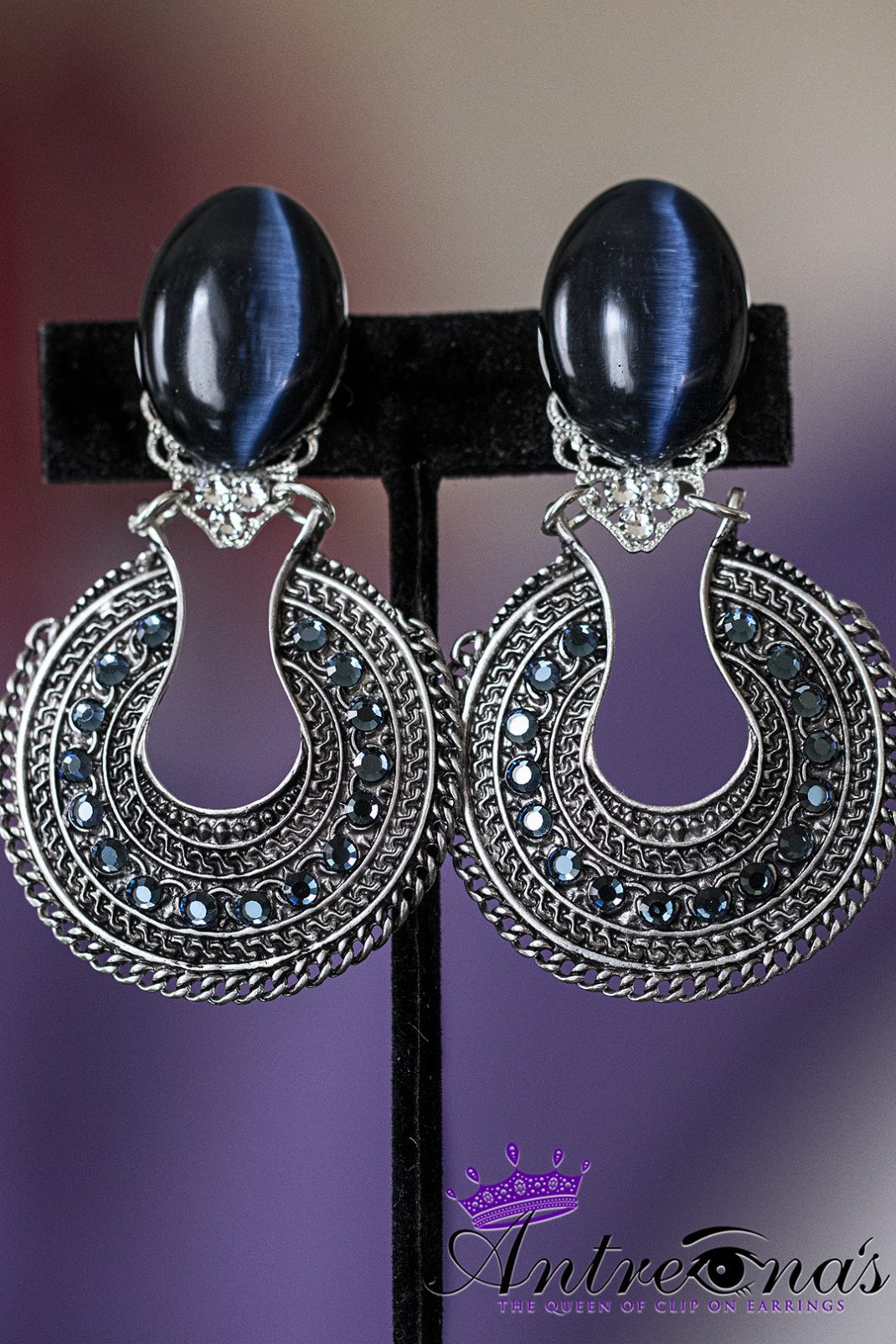 Navy and Silver Clip earring