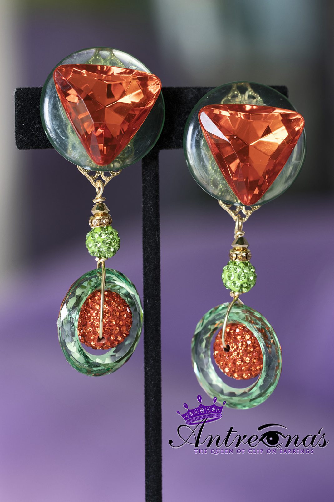 Orange Green Clip on earrings