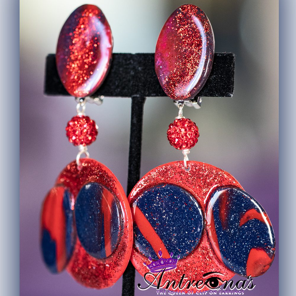 Red Blue Clip on earrings