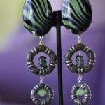Image green tiger stripe clip earrings