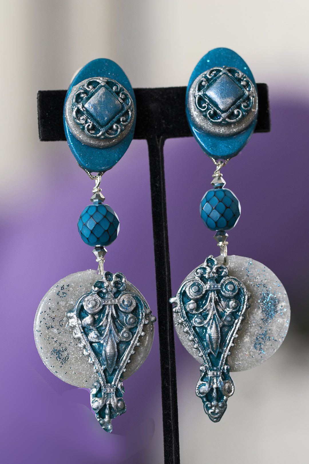 Blue clip earrings