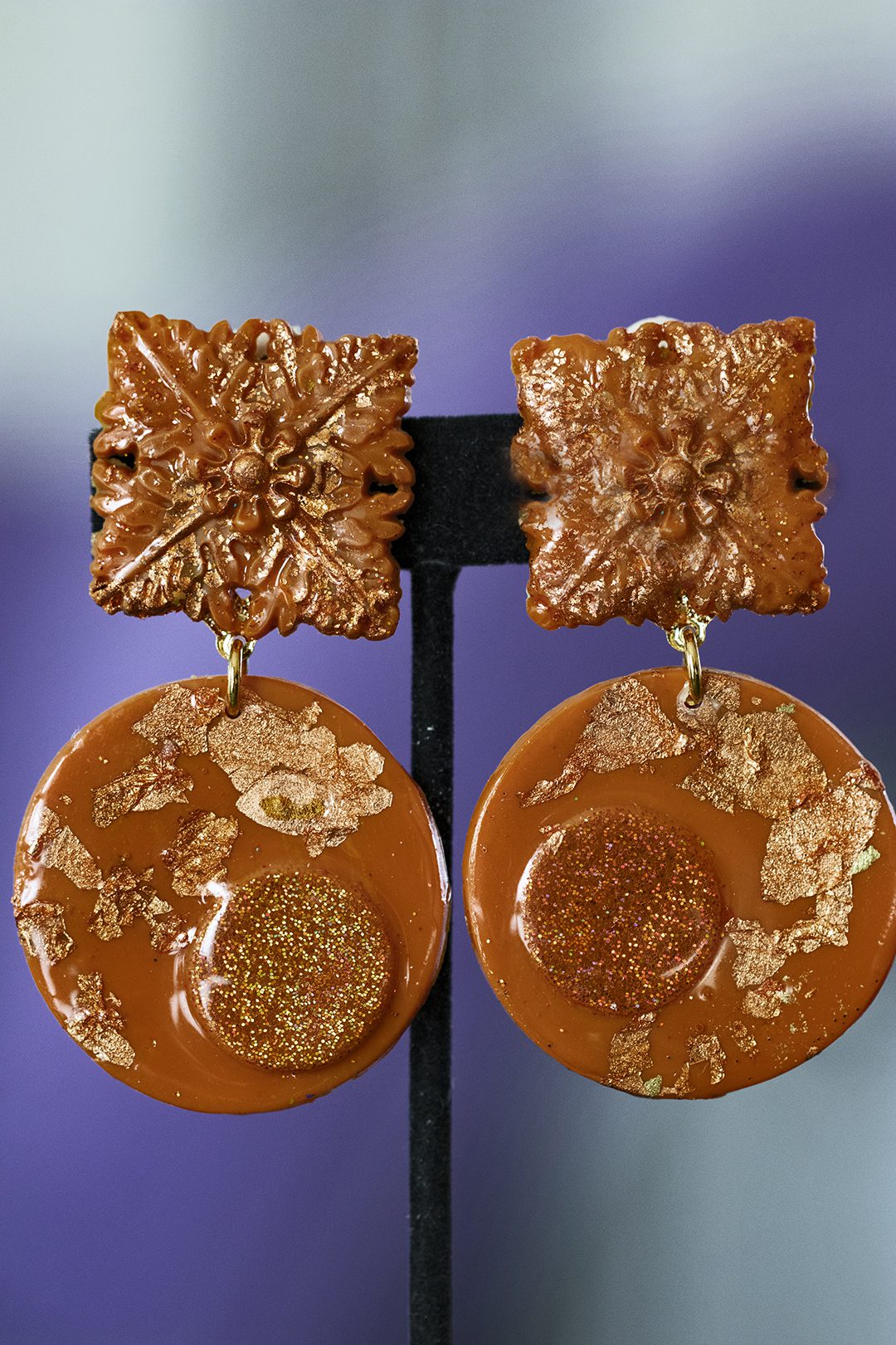 Orange Copper Clip on earrings