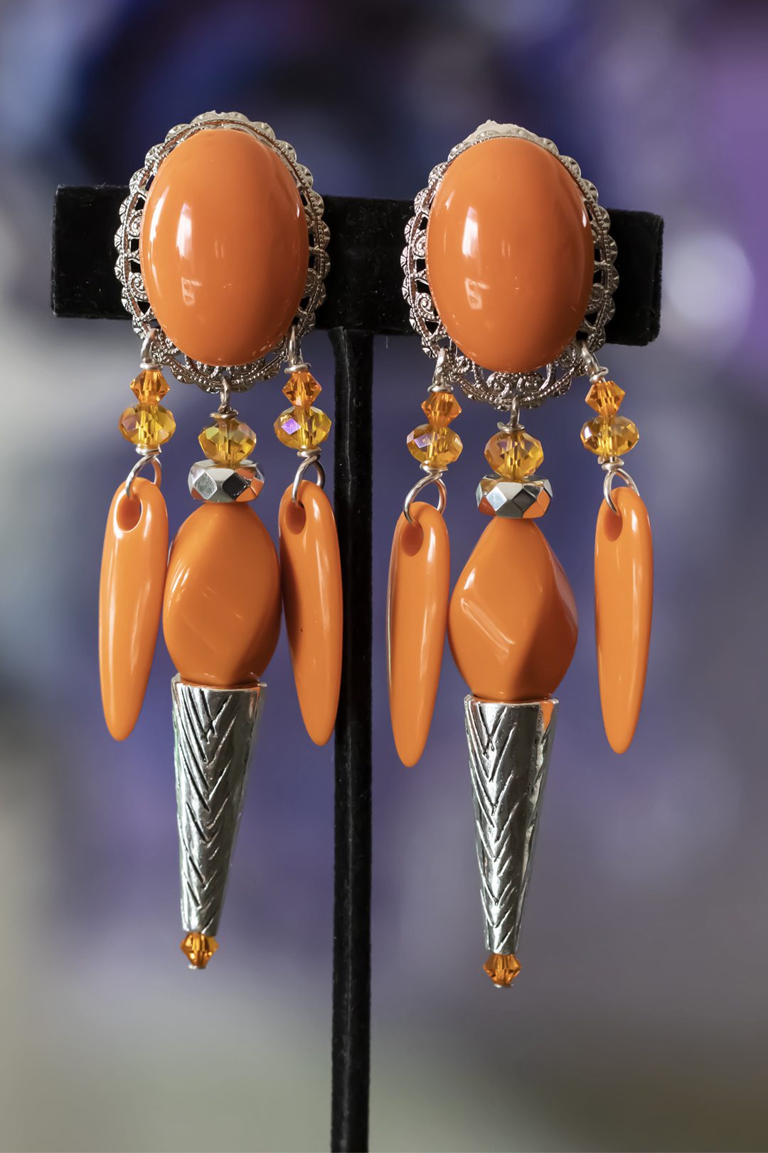 Orange clip on earrings