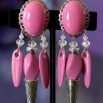 Pink dangle clip on earrings