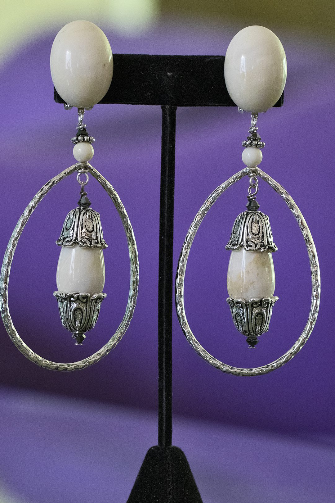 Ivory dangle comfy clip-on earrings