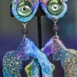 Image pastel clip on earrings with eyes.