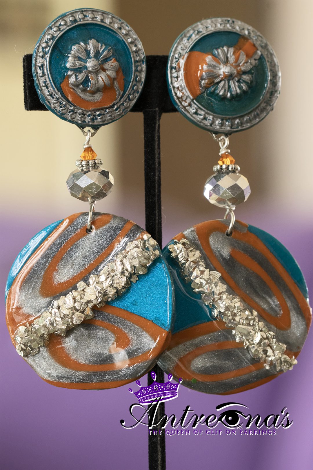 Image Orange Blue clip on earring