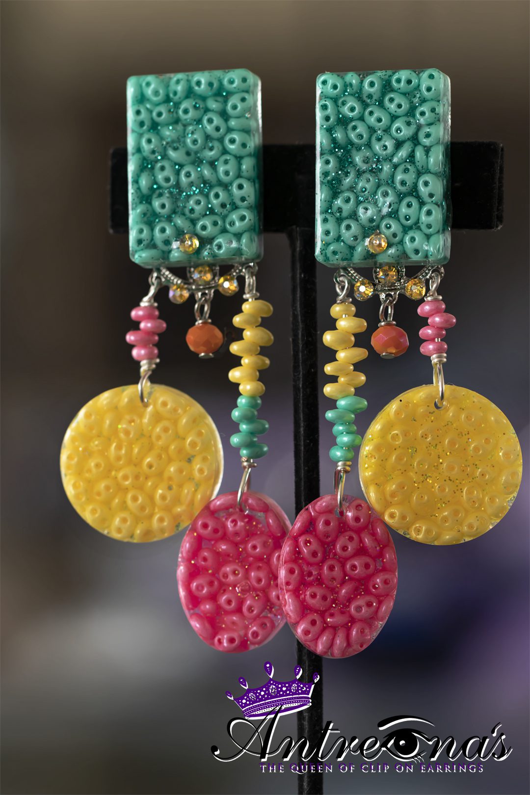 Image tropical colored clip on earrings.
