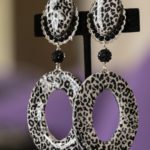 Image Leopard Black White painless clip earrings.