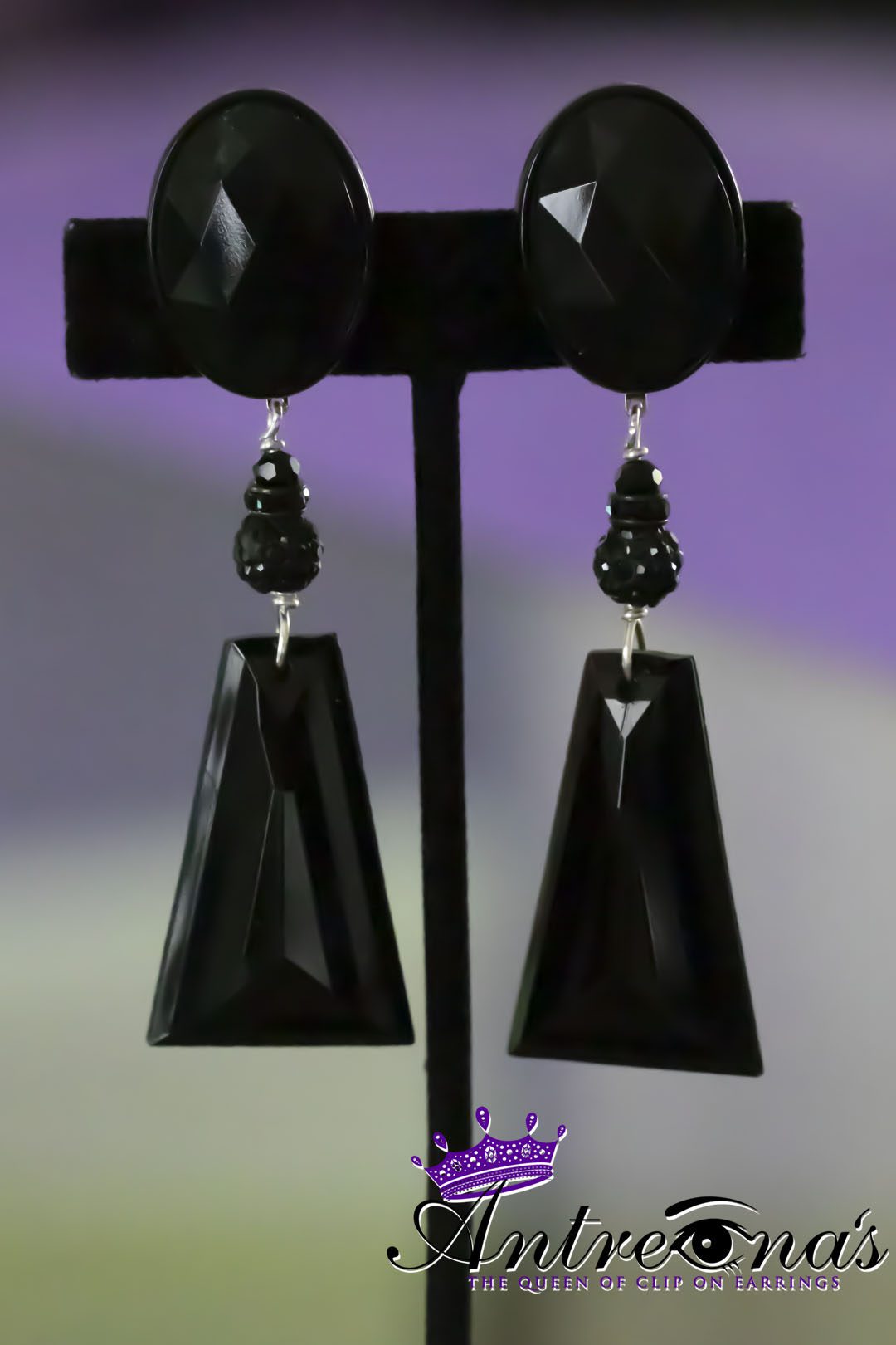 Un-Pierced Black Earrings-With-Drop