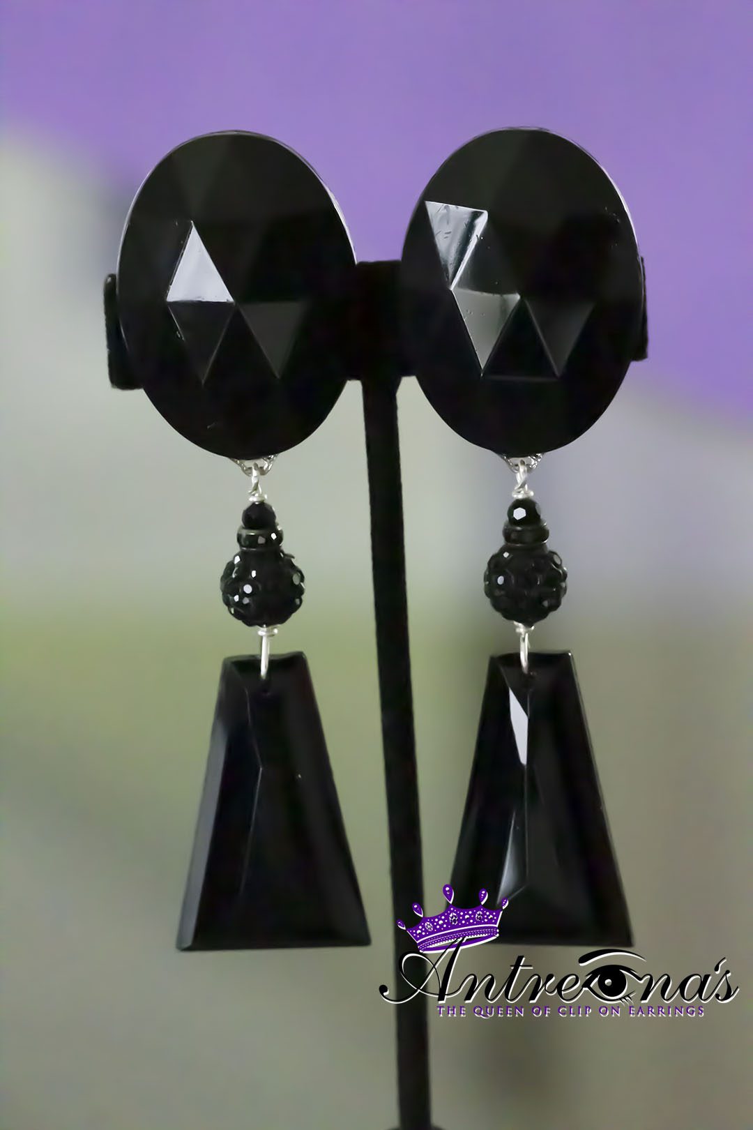 Un-Pierced Black Earrings-With-Drop