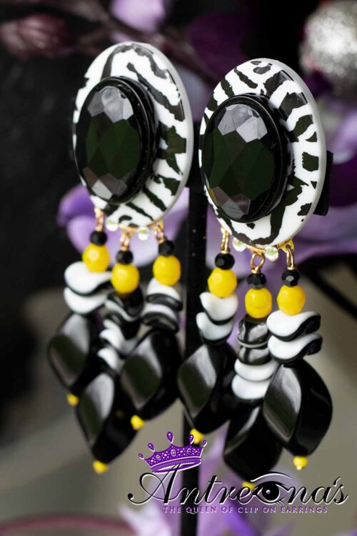 Un-Pierced Yellow Black White Comfy Earrings