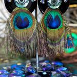 Peacock green blue brown feather un-pierced earrings