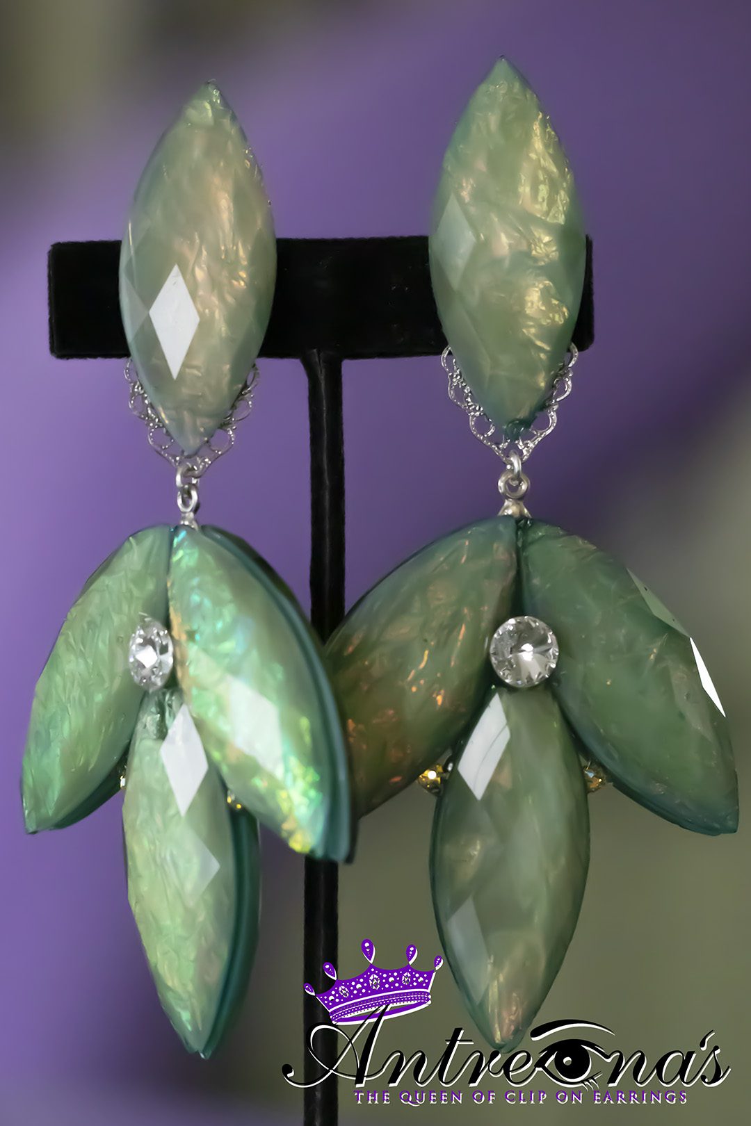 Green Opal Pain-free clip on earrings