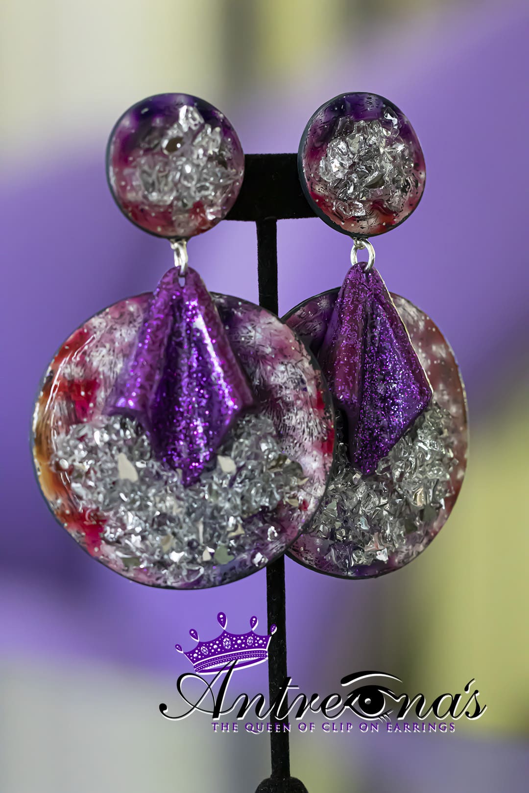 Comfortable purple clip earrings.