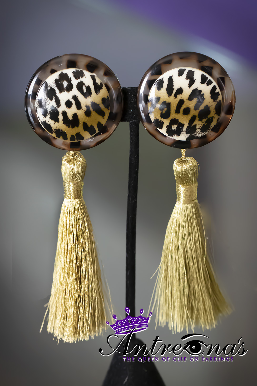 Comfortable Clip-on earrings Leopard Tassel earrings.