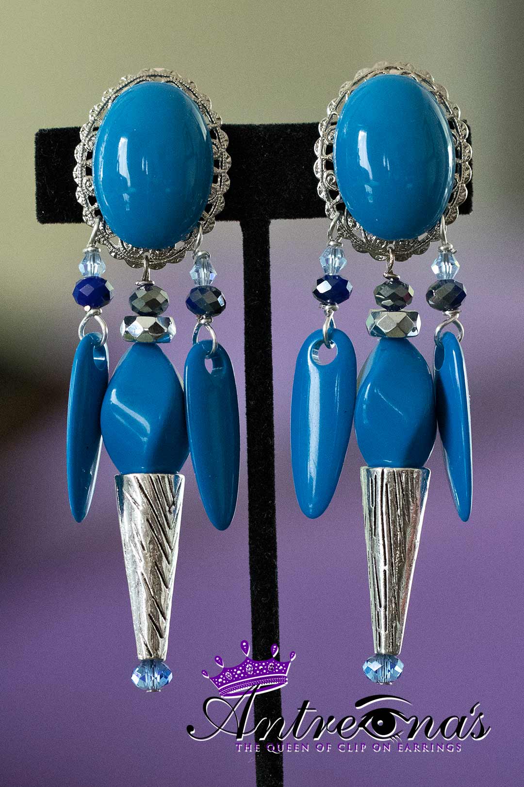 Comfortable no pain exotic blue clip earrings.