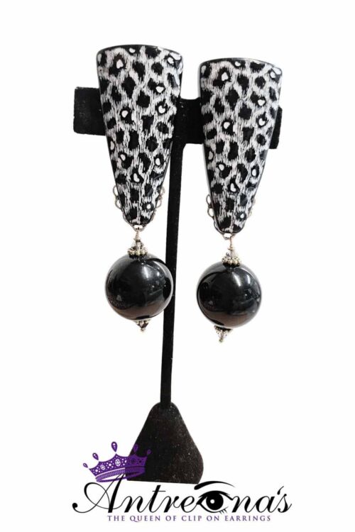 tiffany-black-and-white-animal print comfortable clip-on-earring