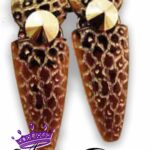 Animal Print gold and brown leopard pattern on the ear. Golden Brown center crystal.