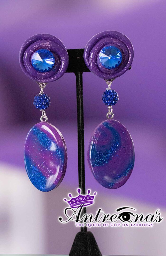 Comfortable pain less purple blue clip on earrings.