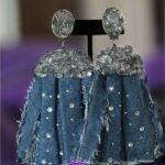 Painless denim large clip on earrings