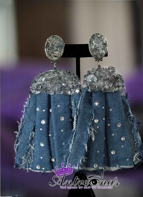 Painless denim large clip on earrings