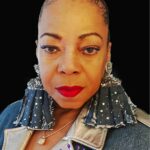 Queen wearing Denim Queen woman wearing denim earrings