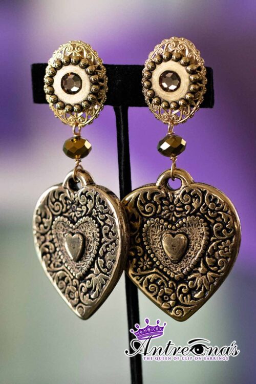 Gold Vintage Heart comfortable Clip On Earrings