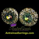 Large round on the ear green button painless clip-on earrings