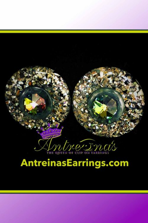 Large round on the ear green button painless clip-on earrings