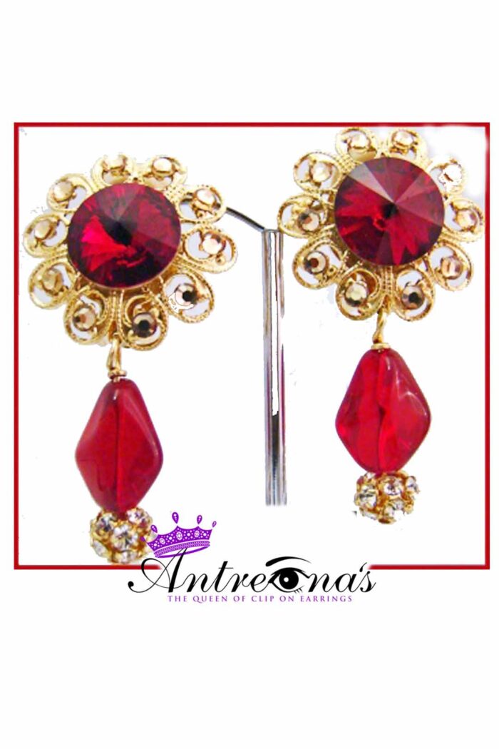 Red Short Comfortable clip on earrings