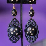 Astral Veil striking clip on earrings captures a celestial elegance through its striking use of black and gold