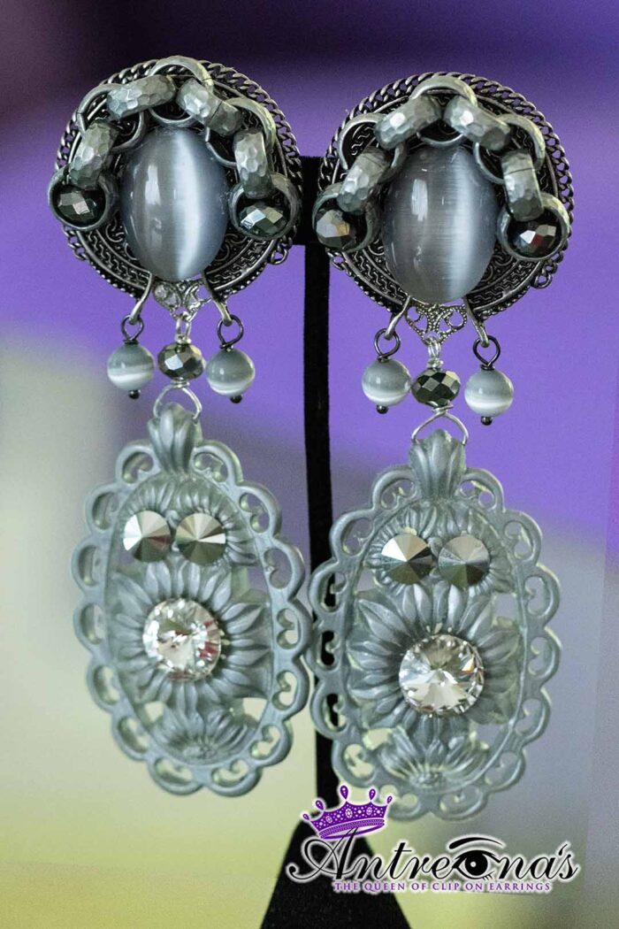 Grey Dangle Clip on earrings. Designed to inspire confidence and self-expression